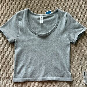 90 Degree By Reflex Gray Ribbed Crop Top